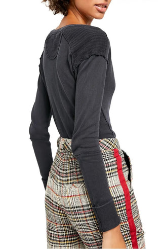 Free People Women's Military Mix Henley Combo Charcoal Size Small