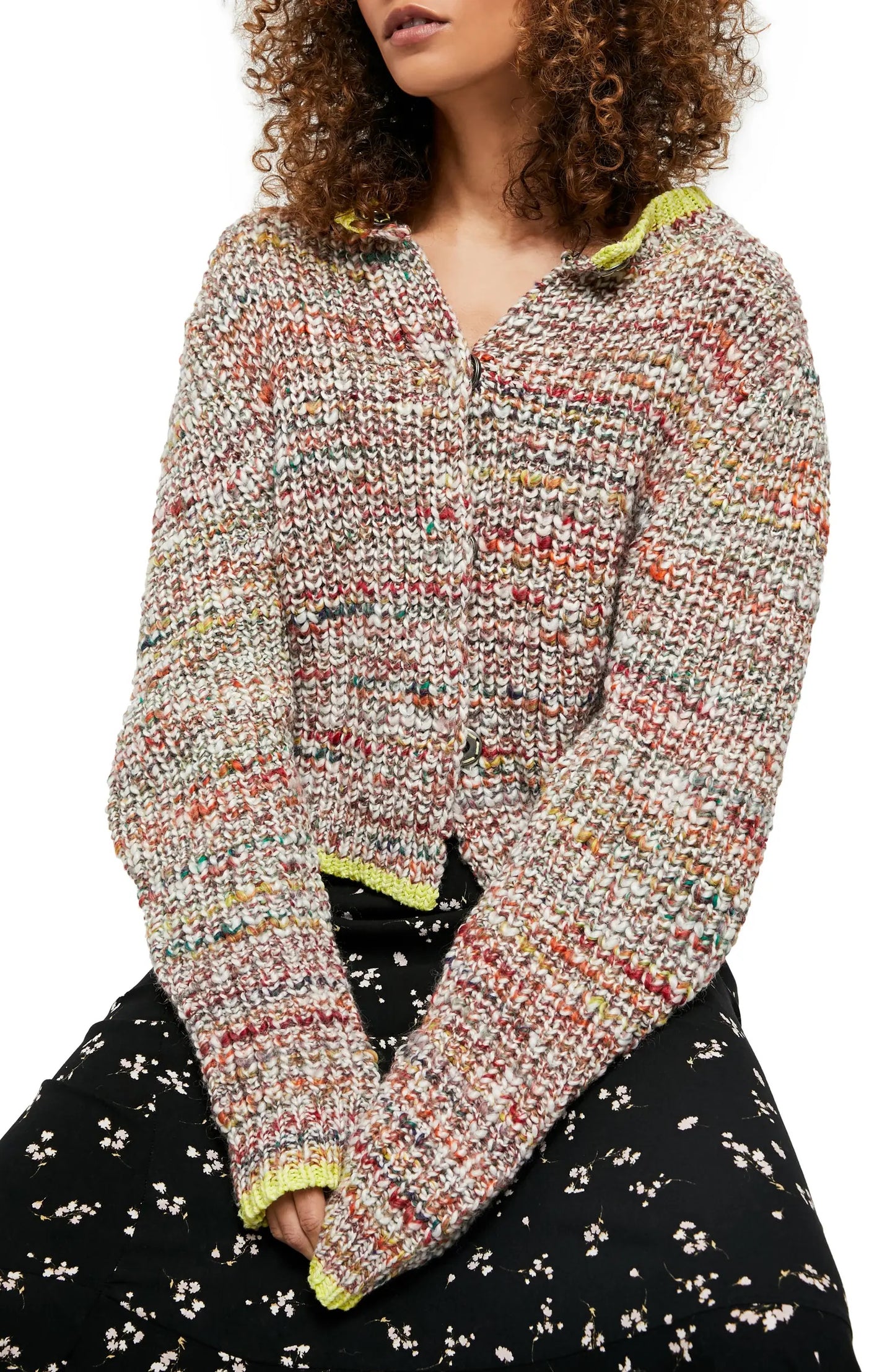 Free People Women's Walk On By Wool Contrast Trim Cardigan Top Natural Size Extra Large