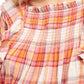Free People Women's Ruffled Ruched Cut Out Plaid Long Sleeve Square Neck Top Pink Size Small