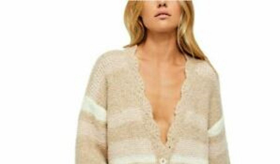 Free People Women's Striped Long Sleeve Open Cardigan Sweater White Size Small