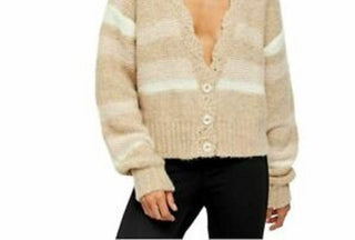 Free People Women's Striped Long Sleeve Open Cardigan Sweater White Size Small
