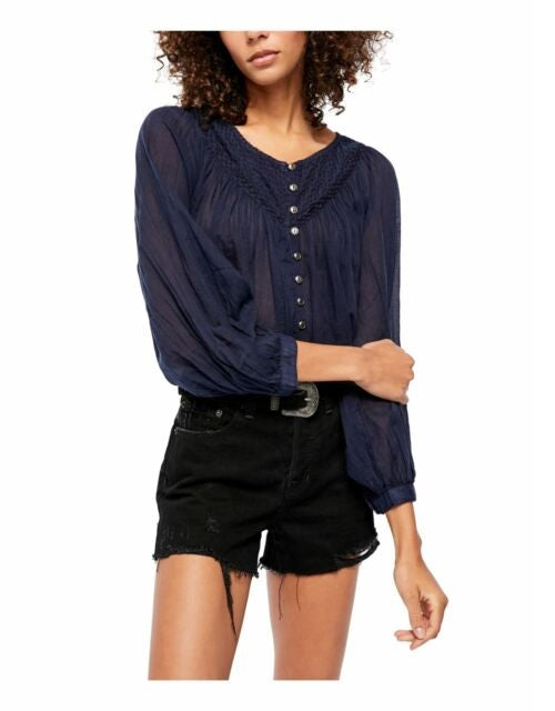 Free People Women's Cool Meadow Top Navy Size Medium