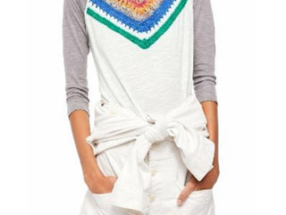 Free People Women's Spring Bound Crochet Yoke Top Navy Size Large