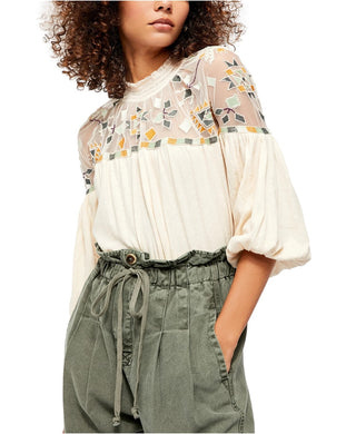 Free People Women's Top Monday Morning Embroidered Mes Natural Size X-Small