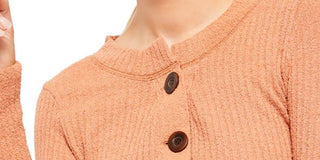 Free People Women's Brown Long Sleeve Jewel Neck Top Pink Size Medium