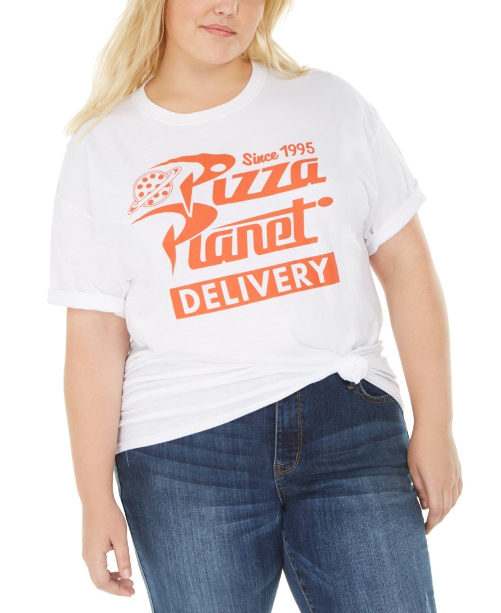 Love Tribe Women's Trendy Cotton Pizza Planet Graphic T-Shirt White Size 2X