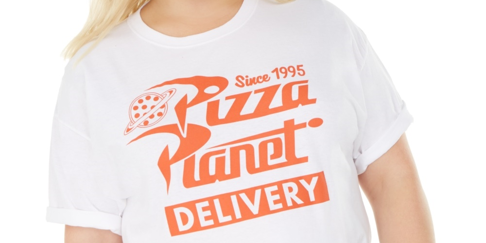 Love Tribe Women's Trendy Cotton Pizza Planet Graphic T-Shirt White Size 2X
