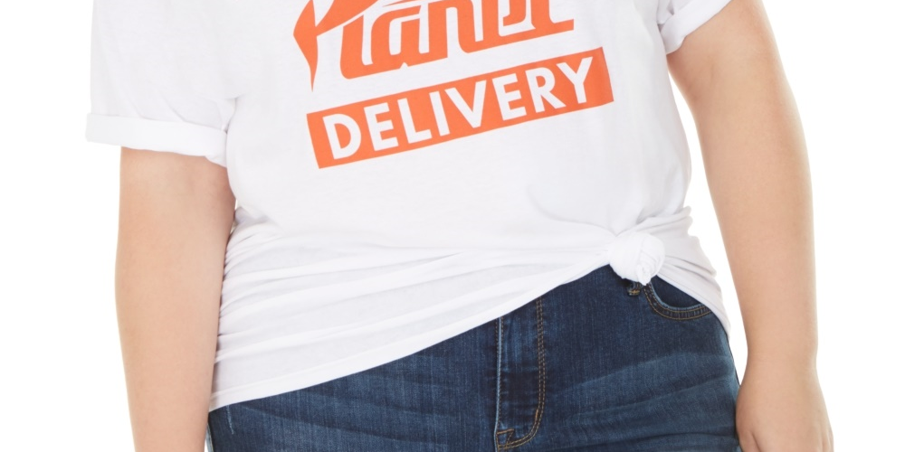 Love Tribe Women's Trendy Cotton Pizza Planet Graphic T-Shirt White Size 2X