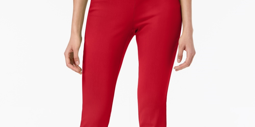 Alfani Women's Tummy Control Pull On Skinny Pants Red Size 14 Petite