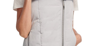 DKNY Women's Velvet Trim Puffer Vest Silver Size Large