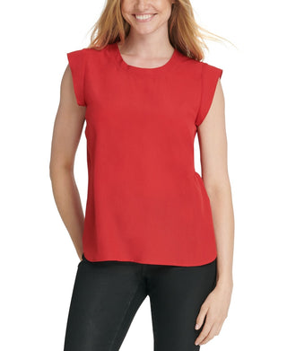 DKNY Women's Flutter Cap Sleeve Top Red Size Medium