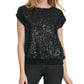 DKNY Women's Sequinned Boxy Top Black Size Small