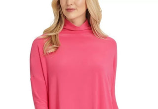 DKNY Women's Funnel-Neck Dolman-Sleeve Blouse Pink Size Large