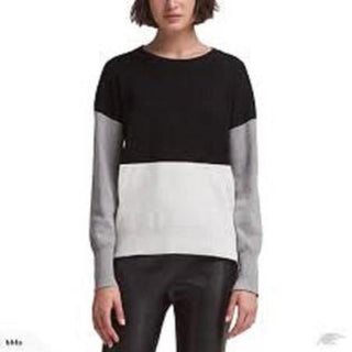 DKNY Women's Colorblocked Sweater Dark Gray Size Large