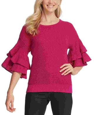 DKNY Women's Metallic Ruffle-Sleeve Sweater Pink Size X-Large
