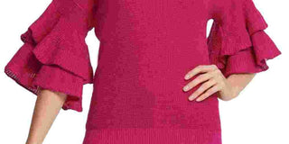 DKNY Women's Metallic Ruffle-Sleeve Sweater Pink Size X-Large