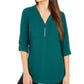NY Collection Women's Utility Top Dark Green Size Petite Large