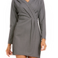 NY Collection Women's Faux Wrap Sheath Dress Grey Size Petite Medium