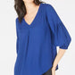 NY Collection Women's Pintucked 3/4 Sleeve Top Navy Size Petite Small