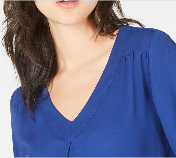 NY Collection Women's Pintucked 3/4 Sleeve Top Navy Size Petite Small