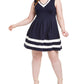 Monteau Women's Trendy Plus Striped Hem Fit & Flare Dress Navy Size XX-Large