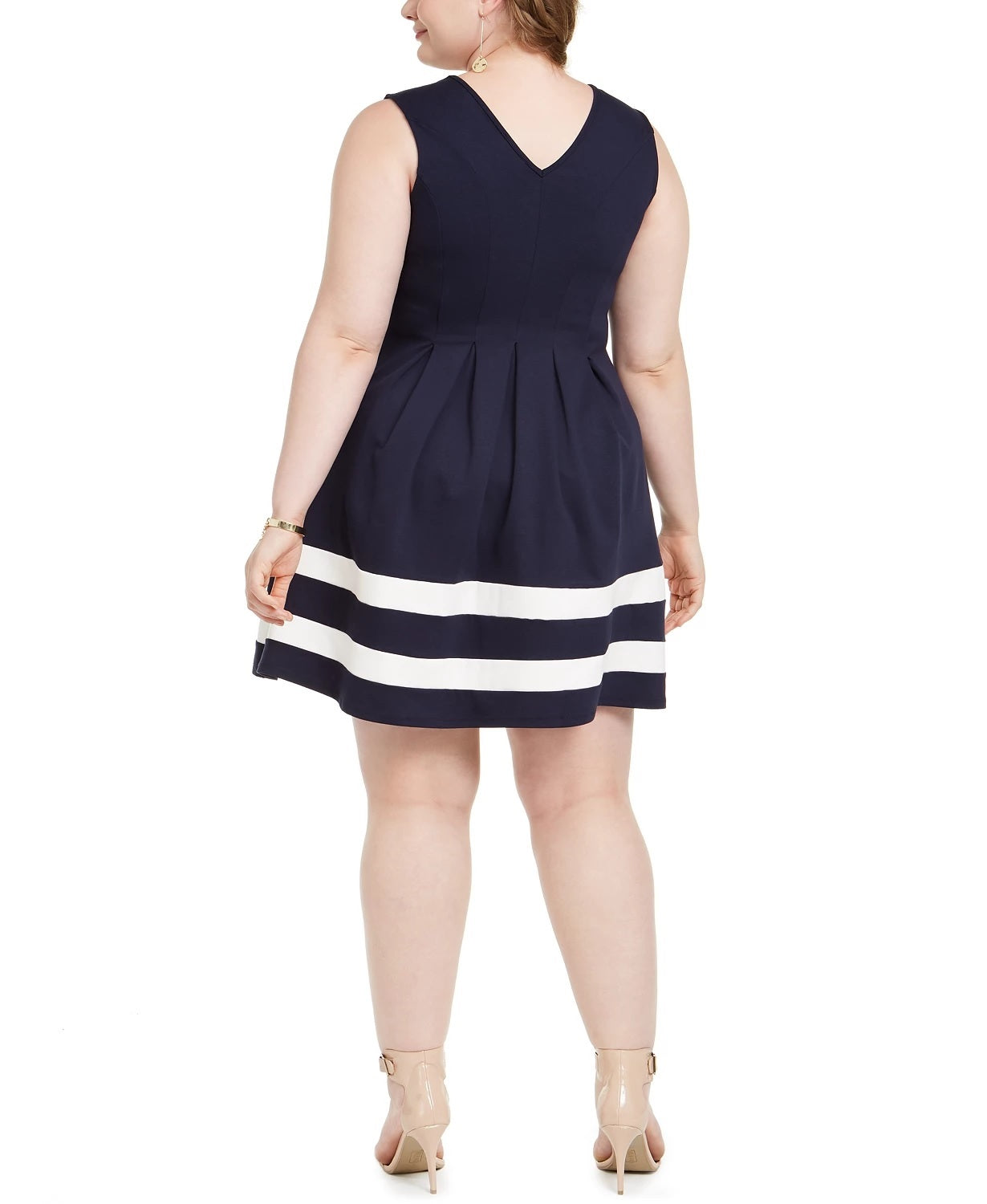 Monteau Women's Trendy Plus Striped Hem Fit & Flare Dress Navy Size XX-Large