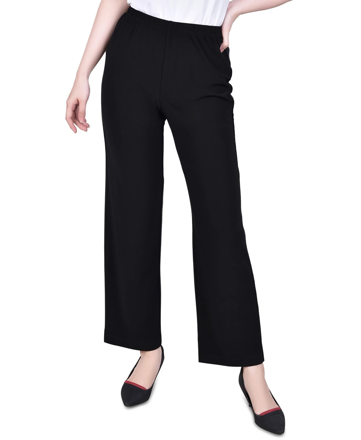 NY Collection Women's Pull-On Straight-Leg Pants Black Size Petite Large