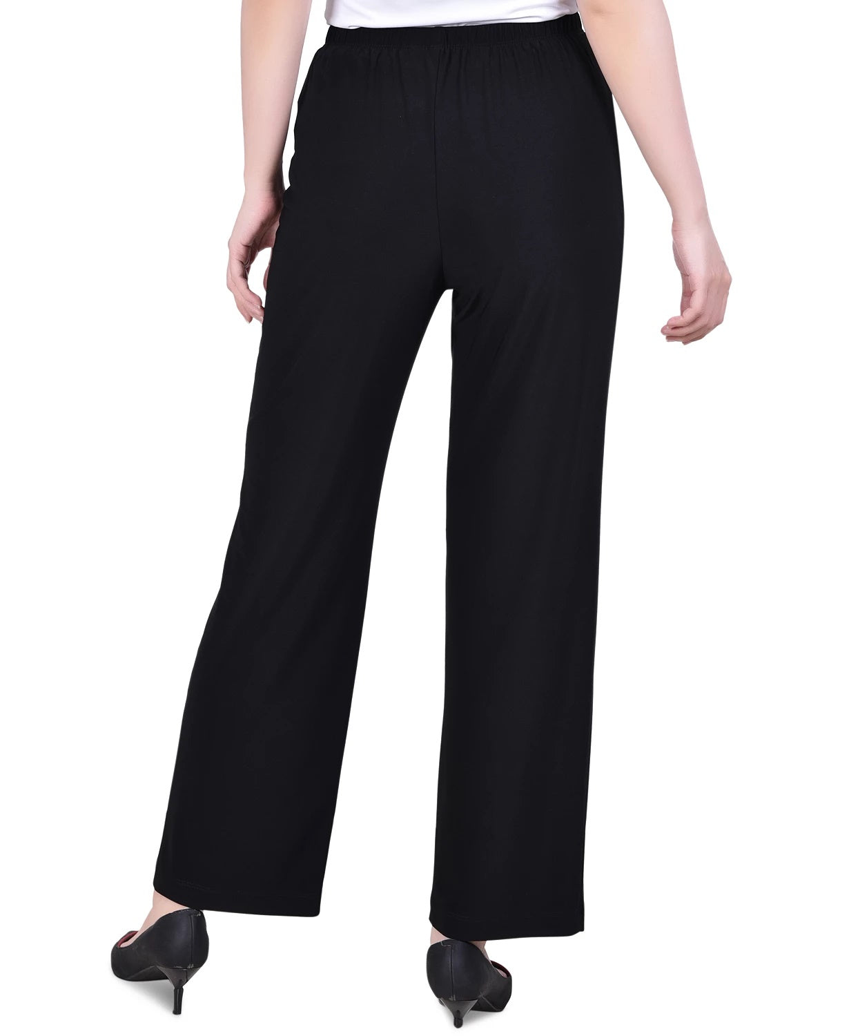NY Collection Women's Pull-On Straight-Leg Pants Black Size Petite Large