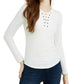 Pink Rose Junior's Lace Up Ribbed Top White Size Large