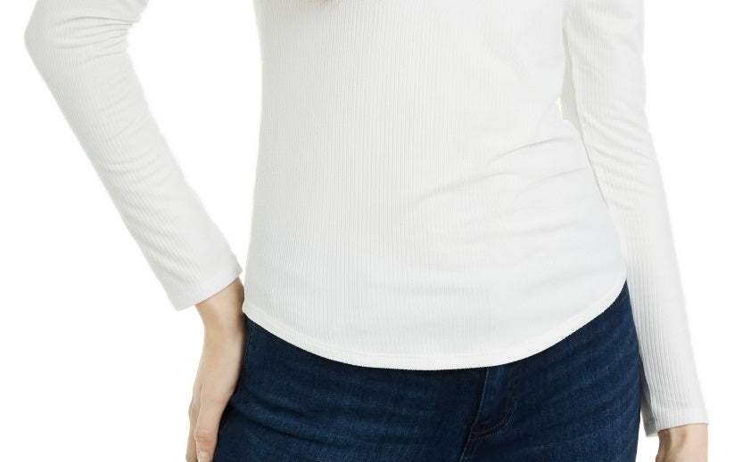 Pink Rose Junior's Lace Up Ribbed Top White Size Large