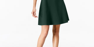 Monteau Women's Scalloped Neck Fit & Flare Dress Green Size Petite X-Large