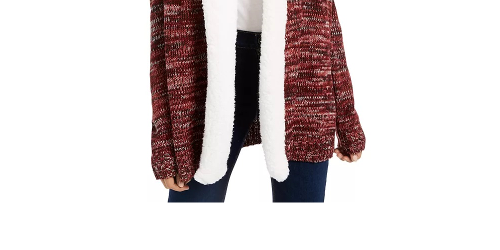 Crave Fame Juniors' Sherpa Trim Cardigan Purple Size X-Small