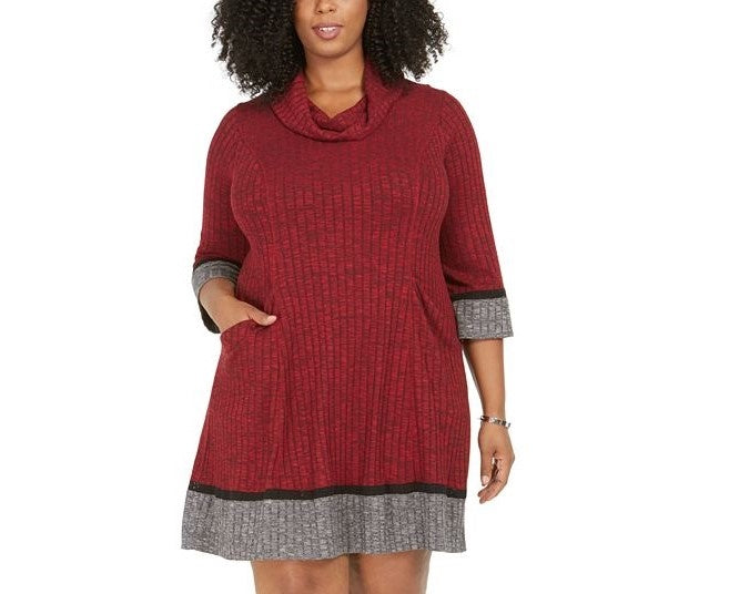 Robbie Bee Women's Plus Cowl Neck Sweater Dress Red Size 1X