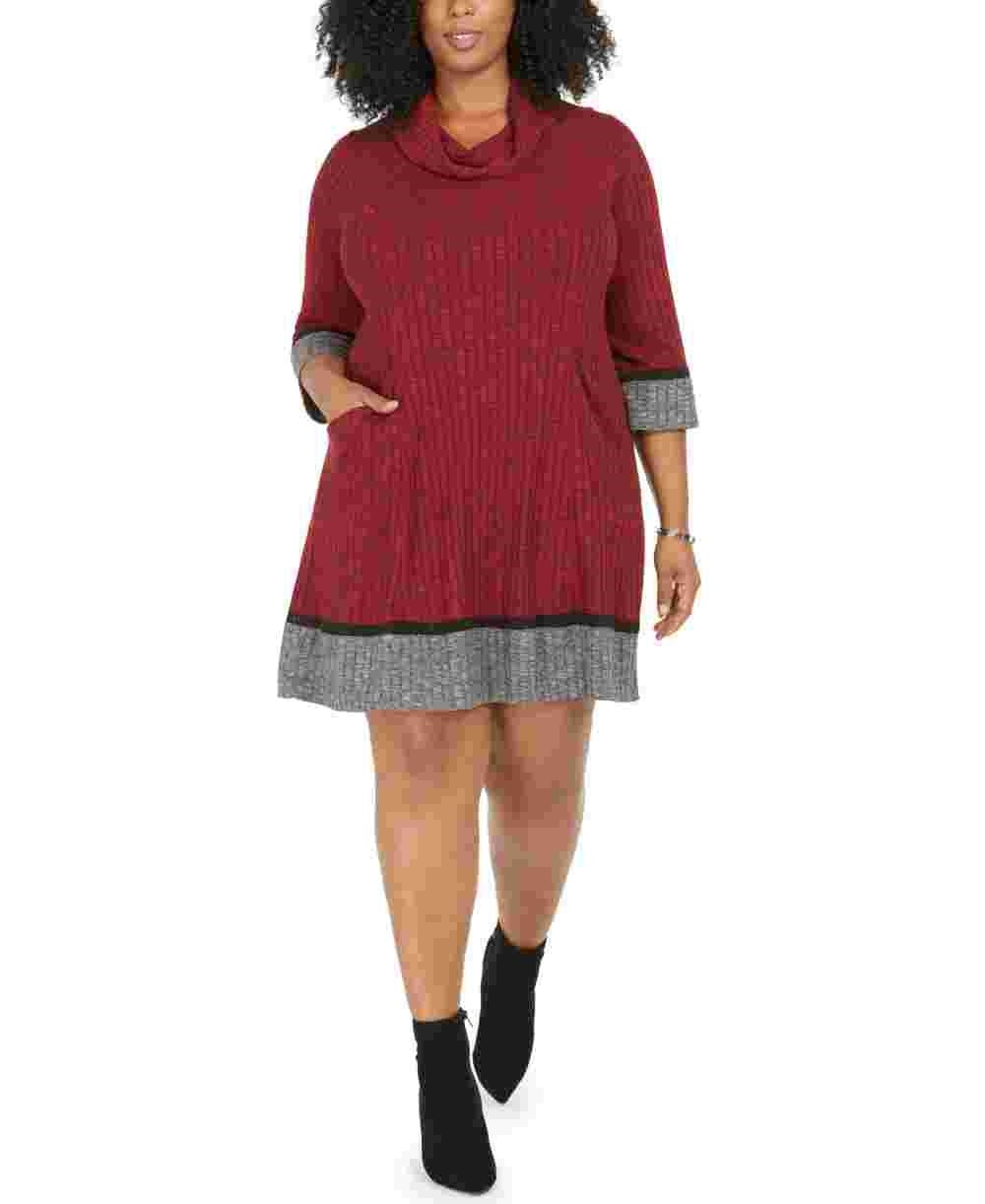 Robbie Bee Women's Plus Size Cowl-Neck Sweater Dress Red Size 3X