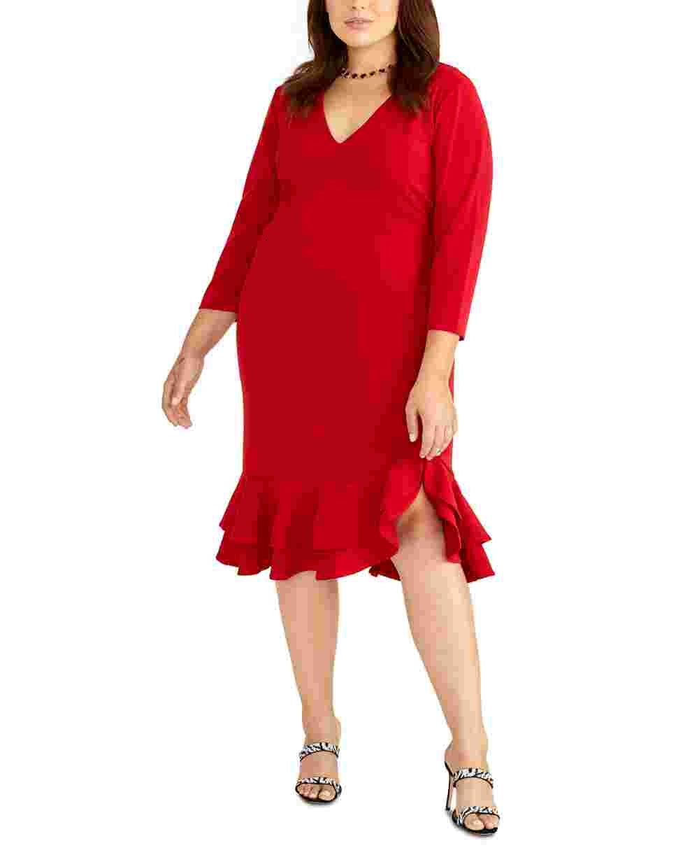 Rachel Roy Women's Plus Elle Ruffle Hem Bright Red Size 16W