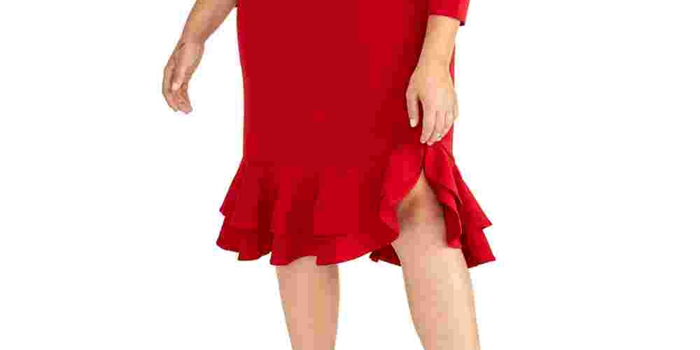 Rachel Roy Women's Plus Elle Ruffle Hem Bright Red Size 16W