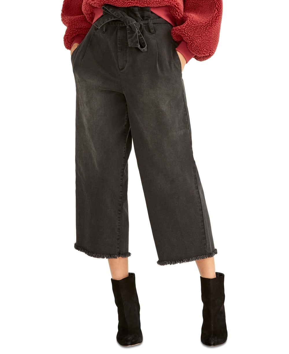 Rachel Roy Women's Cropped Paperbag Pants Black Size 12