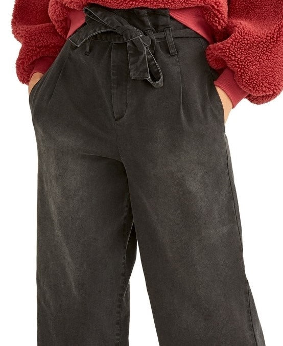 Rachel Roy Women's Cropped Paperbag Pants Black Size 12