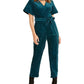 Rachel Roy Women's Teal Corduroy Zippered Bell Sleeve V Neck Party Jumpsuit  Size 6 Bright Blue Size 6