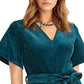 Rachel Roy Women's Teal Corduroy Zippered Bell Sleeve V Neck Party Jumpsuit  Size 6 Bright Blue Size 6