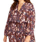 Rachel Roy Women's Floral Long Sleeve V Neck Top Red Size 1X