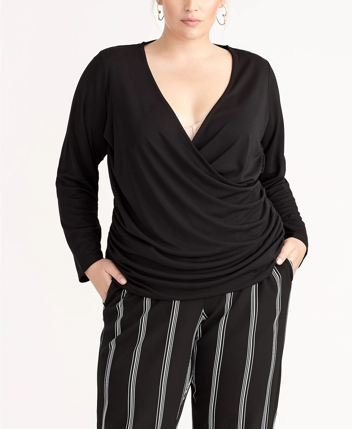 Rachel Roy Women's Long Sleeve V Neck Top Plus Black Size 0X