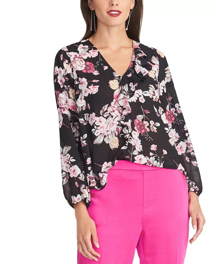 Rachel Roy Women's Layla Asymmetrical-Ruffle Top Black Size X-Large