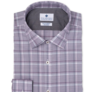 Ryan Seacrest Distinction Men's Ultimate Slim-Fit Non-Iron Performance Stretch Plaid Dress Shirt  Purple Size 32-33