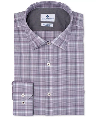 Ryan Seacrest Distinction Men's Ultimate Slim Fit Non Iron Performance Stretch Plaid Dress Shirt Purple Size 15X32X33