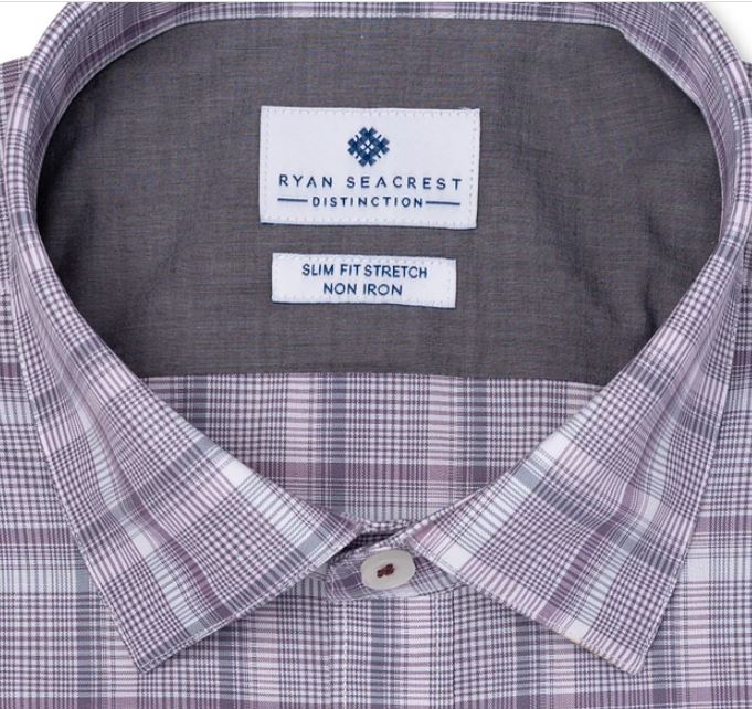 Ryan Seacrest Distinction Men's Ultimate Slim Fit Non Iron Performance Stretch Plaid Dress Shirt Purple Size 15X32X33