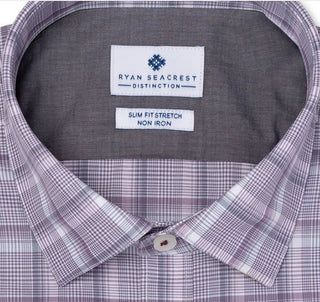 Ryan Seacrest Distinction Men's Ultimate Slim Fit Non Iron Performance Stretch Plaid Dress Shirt Purple Size 15X32X33
