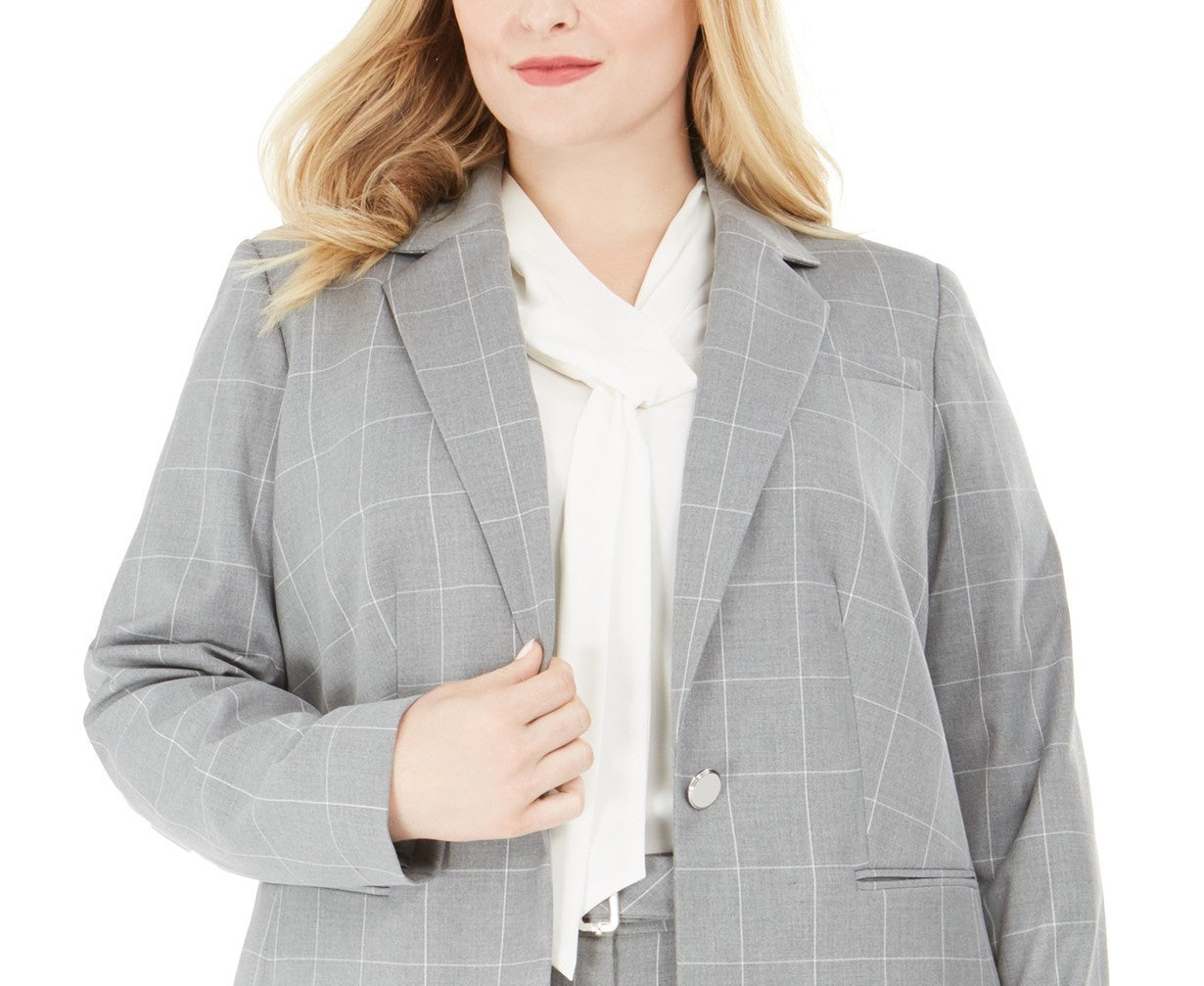 Calvin Klein Women's Windowpane Plaid Jacket Silver Size 12