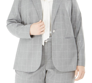 Calvin Klein Women's Windowpane Plaid Jacket Silver Size 12