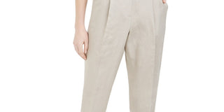 Calvin Klein Women's Linen Slim Fit Linen Pants Dark Beige Size 14
